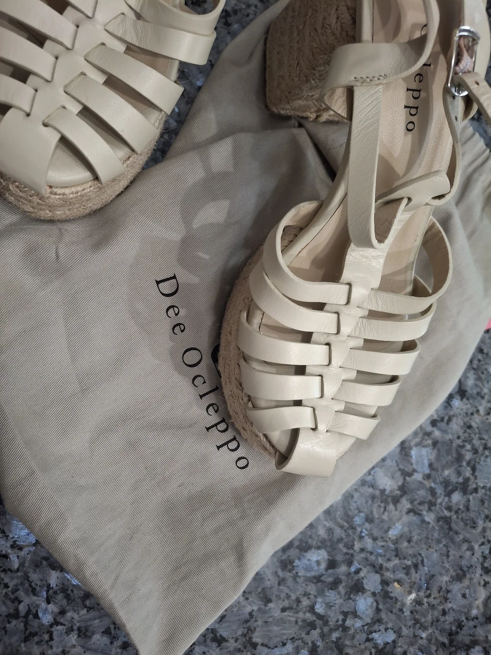 Dee Ocleppo Cream Woven Espadrille Sandals